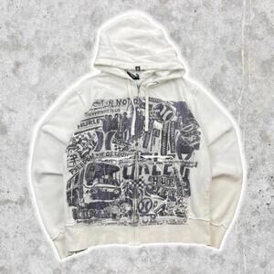 2007 Hurley Streetwear Collage Art Graphic Zip Up Hoodie